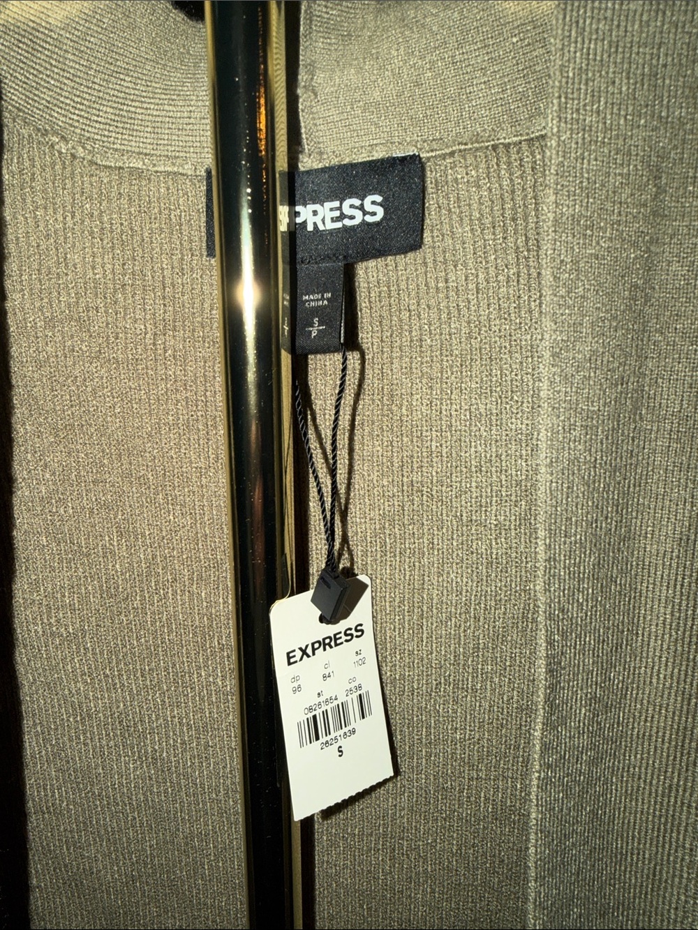 Express Olive Green Open-Front Long Ribbed Cardigan - Picture 2 of 4